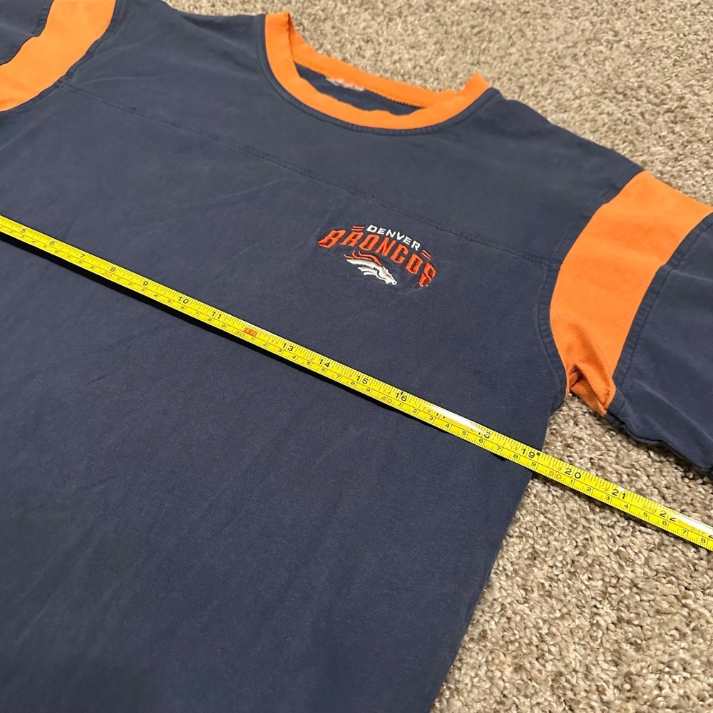 Vintage NFL Denver Broncos Shirt Mens Medium Blue Orange Preowned Small Holes - Picture 3 of 4